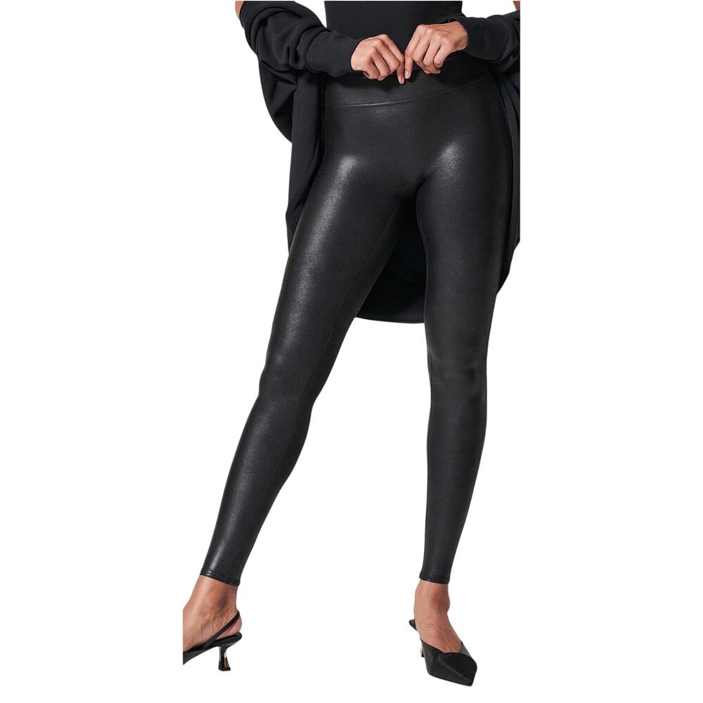 Spanx Faux Leather High Rise Leggings, Black, Moto Style, Size Medium